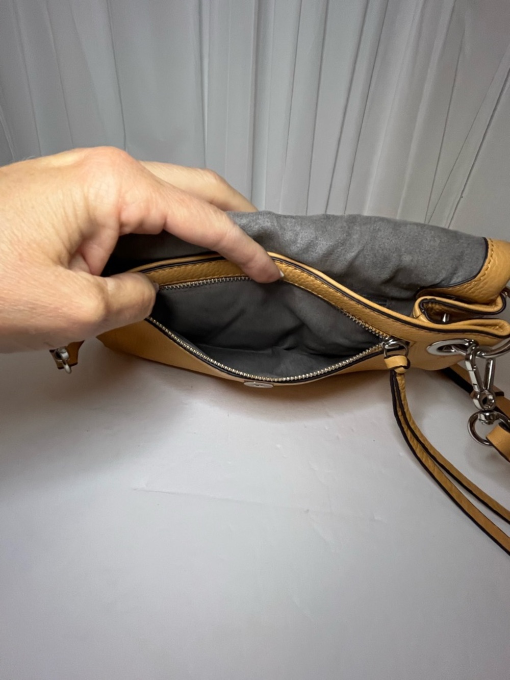 Vince Camuto Caramel Colored Pebbled Leather Crossbody - Picture 8 of 9